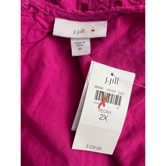 J. Jill Fuchsia Pink  Pineapple Eyelet Sleeveless Cotton Shift Dress 2X NWT - Picture 5 of 11